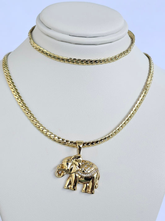 Cuban chain link and Elephant pendant Set.