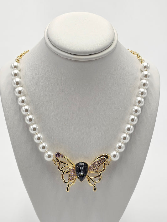 crystal and pearl butterfly necklace.