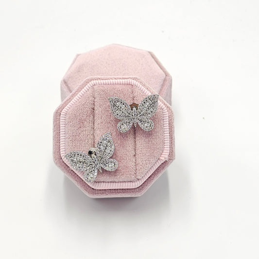 silver zircon butterfly earrings. size medium