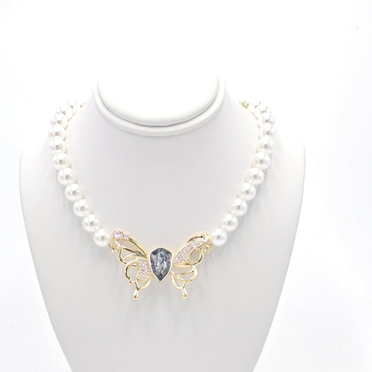 crystal butterfly necklace. size 50 cm