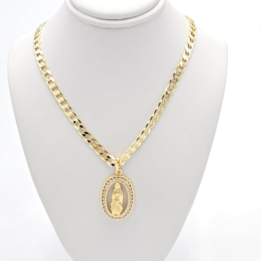 Virgin pendant and cuban chain. size 21 inches