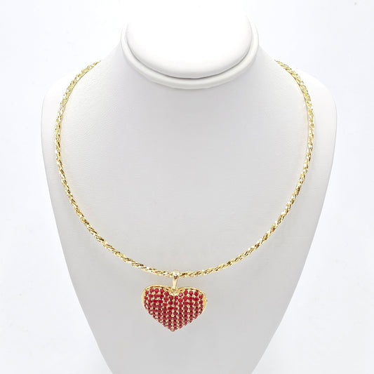 Red heart pendant and omega chain. size 18 inches