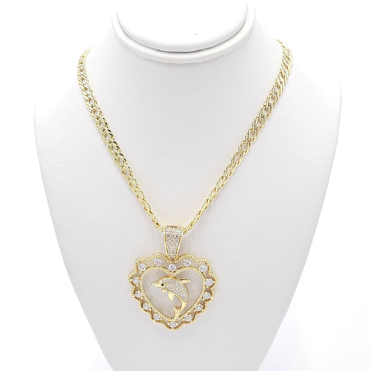 dolphin heart and española chain. size 20 inches