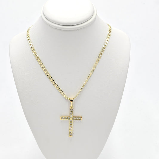 Cross pendant and cuban chain. size 21 inches