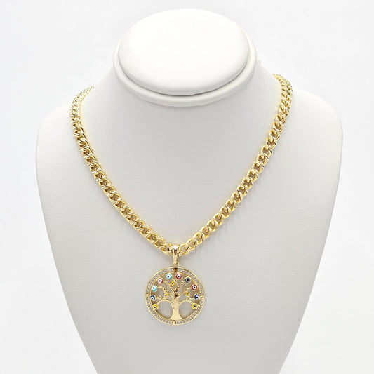 Tree life pendant and cuban chain. size 18 inches