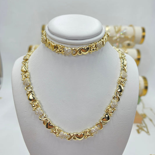 ✨ Set de Collar y Pulsera de Corazones Oro Laminado 14K | Collar Ajustable 18”-20” y Pulsera 7”-7.5”