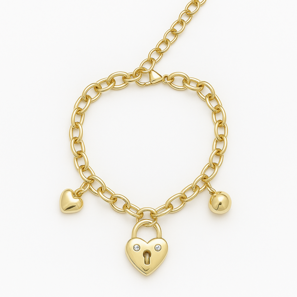 Heart and ball bracelet. size 20 cm