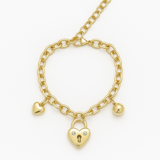 Heart and ball bracelet. size 20 cm