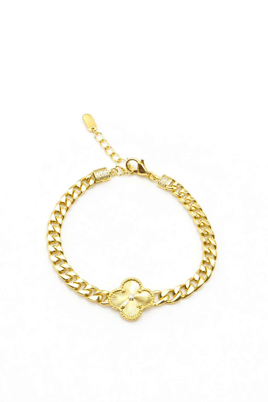golden color clover bracelet gold plated size 6 to 8 inches